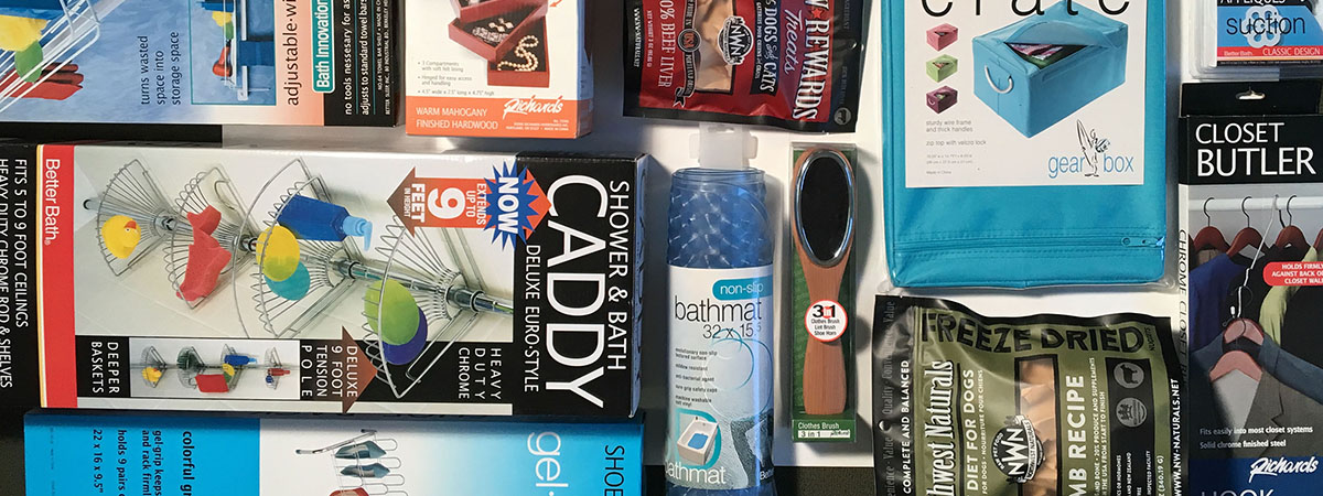 Retail shelf display of packaged products designed by Wade Graphic Design